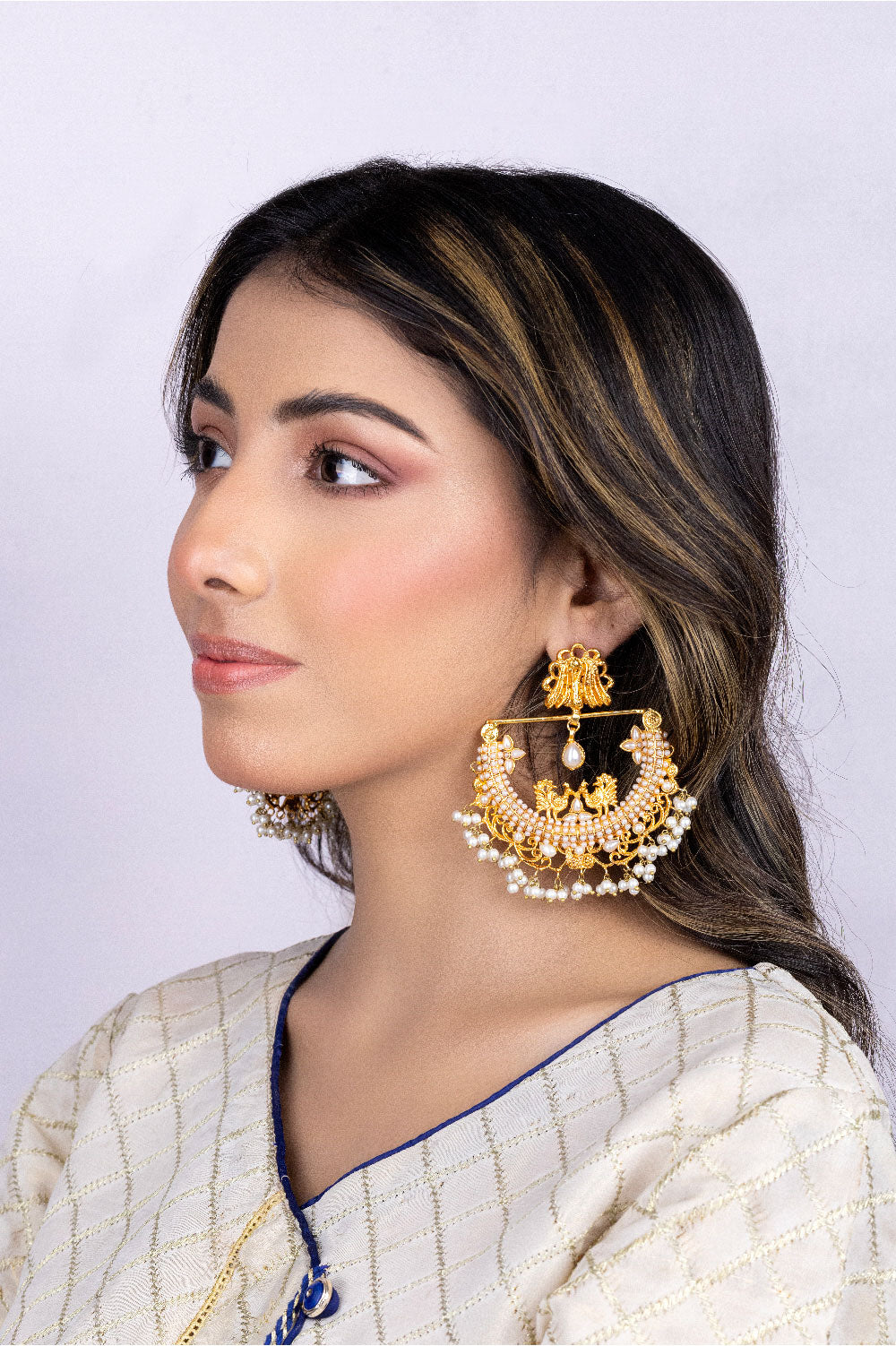 Peacock Earrings with  White Pearl