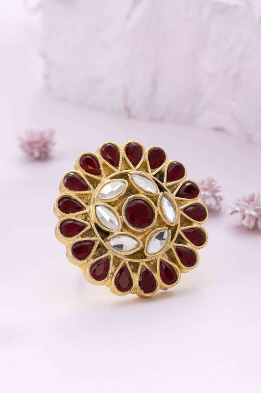 Red Maze Farshi Kundan Ring