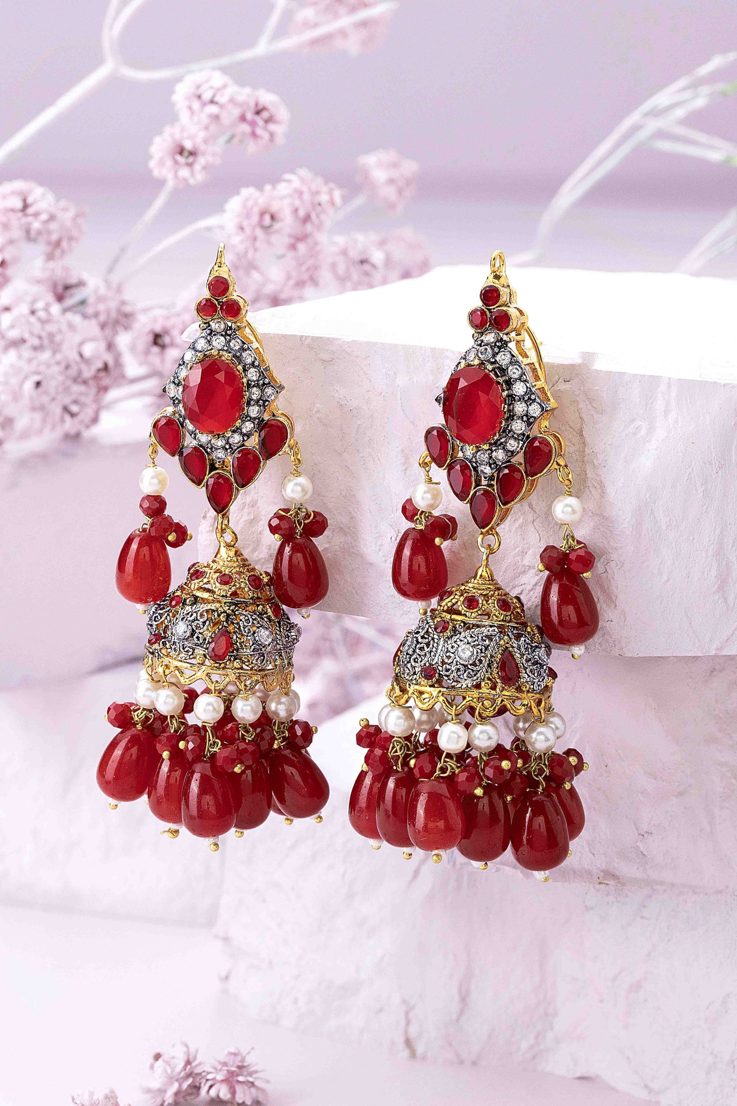 Adoring Red Stones Maala Set