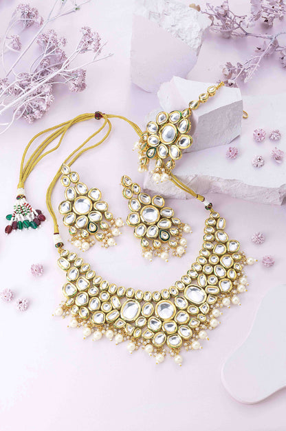 Pebble Kundan Set with White Pearls