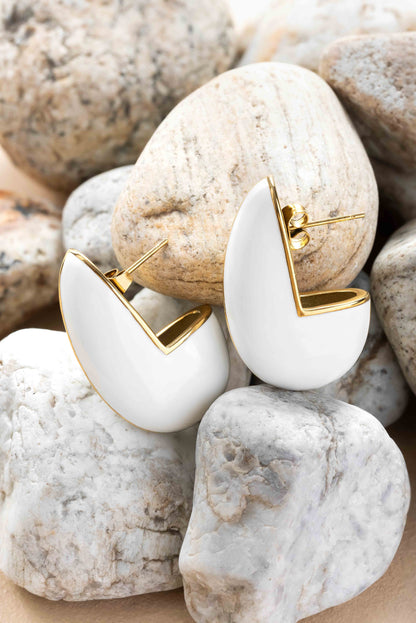 Carapace White Enamel Earrings