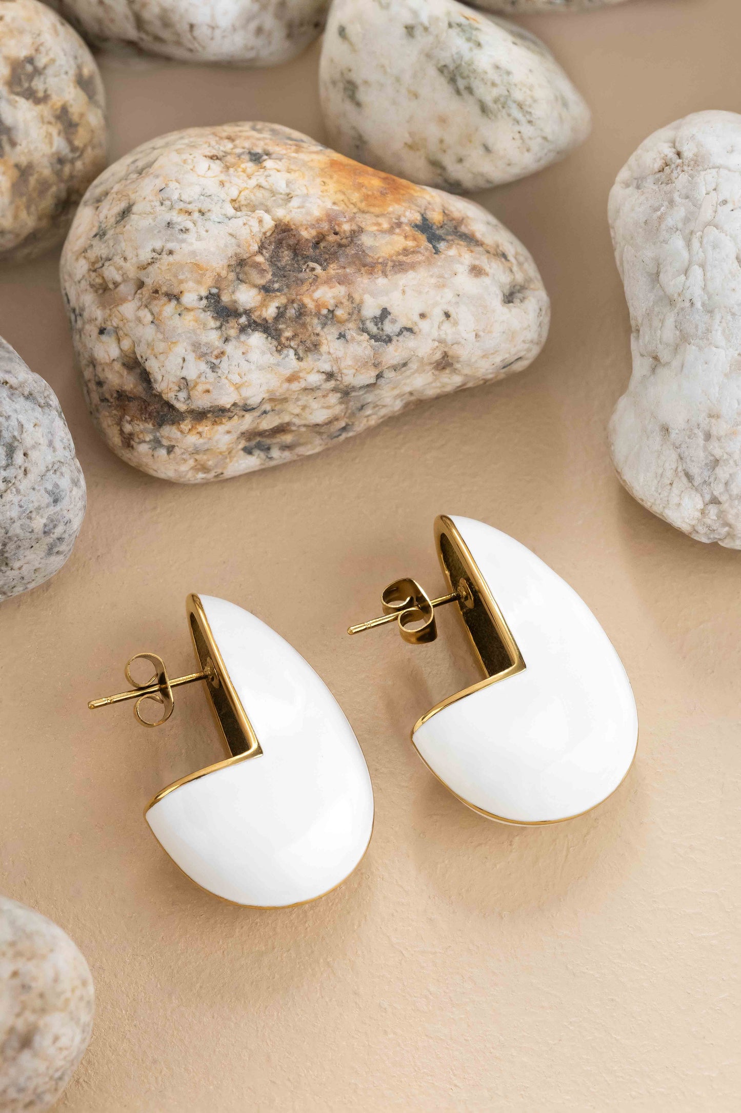 Carapace White Enamel Earrings