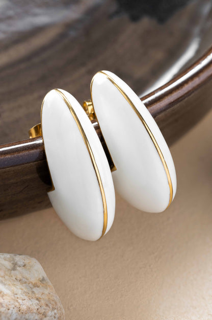 Carapace White Enamel Earrings